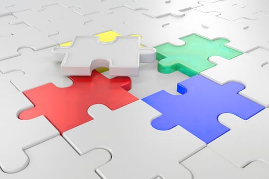 3D illustration,3D rendering,The character is wearing the last piece of the jigsaw puzzle to complete the mission. Includes selection path of floor and background.