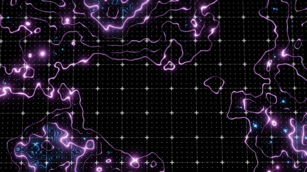 Abstract technological image of glowing topographical map. The concept of digital data. 3D illustration