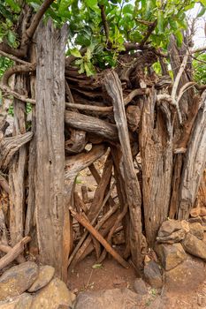 Fantastic walled village tribes Konso. African village. Africa, Ethiopia. Konso villages are listed as UNESCO World Heritage sites.