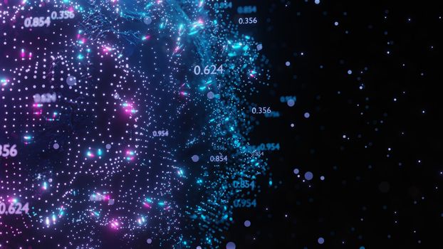 Abstract futuristic planet Earth surrounded by virtual elements. Dots, numbers and lanyi. Element of this image furnished by NASA. 3D rendering. Technology concept