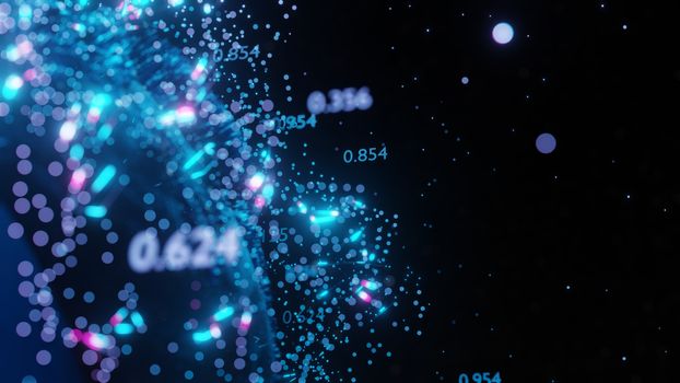 Abstract futuristic planet Earth surrounded by virtual elements. Dots, numbers and lanyi. Element of this image furnished by NASA. 3D rendering. Technology concept