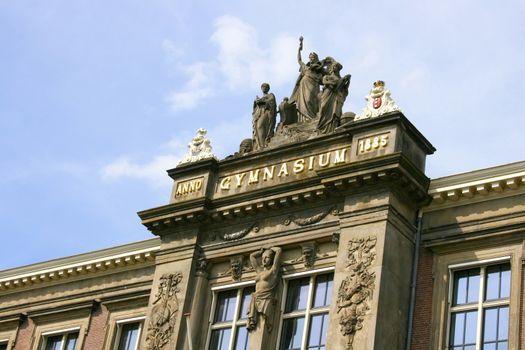 Partial view of the old school in Amsterdam, Netherlands