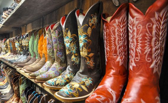 Wall of Cowboy Boots in Santa Fe, New Mexico, Usa
