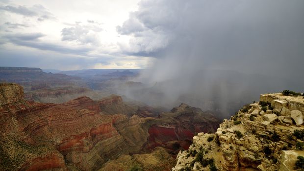 Rain over Grand Canyon at Desert Tower