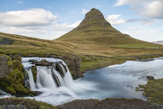 Kirkjufellsfoss Waterfall with Kirkjufell mountain in the background, Iceland