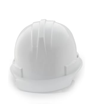 Front view of white safety helmet on white background, hard hat isolated clipping path.