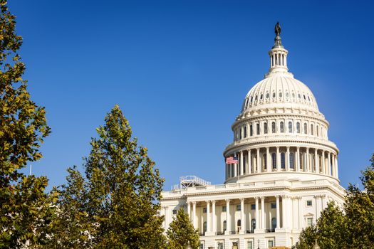 Facade of the United States Congress on Capitol Hill, Washington DC on a sunny day