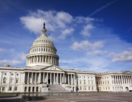 Facade of the United States Congress on Capitol Hill, Washington DC on a sunny day