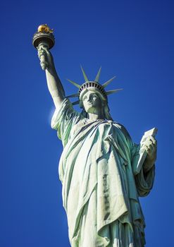 Bottom view of the famous Statue of Liberty, icon of freedom and of the United States