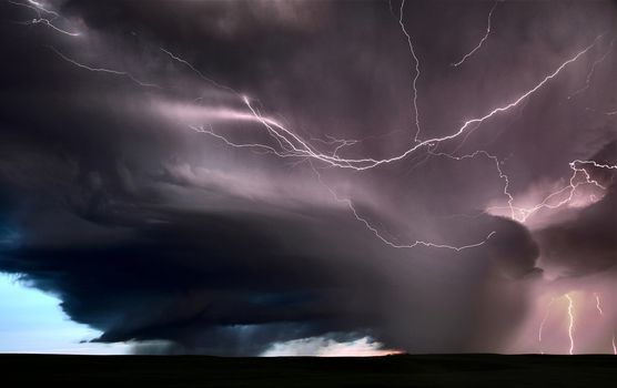 Lightning Storm Clouds Canada Saskatchewan Dramatic Summer