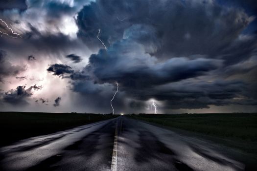 Lightning Storm Clouds Canada Saskatchewan Dramatic Summer
