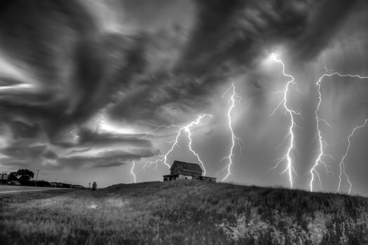Lightning Storm Clouds Canada Saskatchewan Dramatic Summer