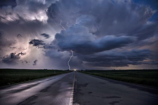 Lightning Storm Clouds Canada Saskatchewan Dramatic Summer