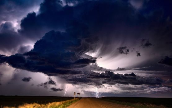 Lightning Storm Clouds Canada Saskatchewan Dramatic Summer