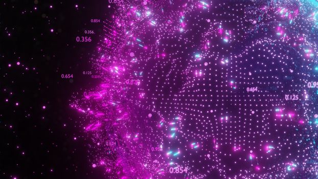 Abstract futuristic planet Earth surrounded by virtual elements. Dots, numbers and lanyi. Element of this image furnished by NASA. 3D rendering. Technology concept