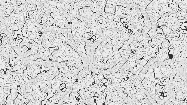 Abstract texture that looks like a topographical map. Black lines on a white background. 3D illustration