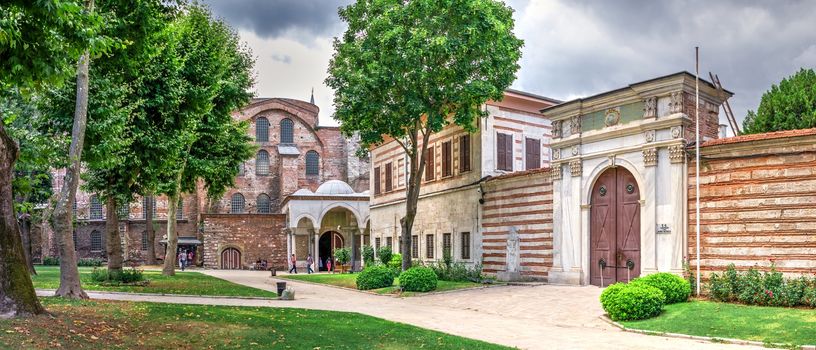 Istambul, Turkey – 07.12.2019. Church of St. Irina in Topkapi park on a cloudy summer day