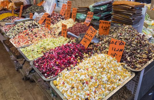 Jerusalem,Israel,29-march-2019:various kinds of sweet treats on the souk market in jerusalem, the souk is the most famous market in Jerusalem
