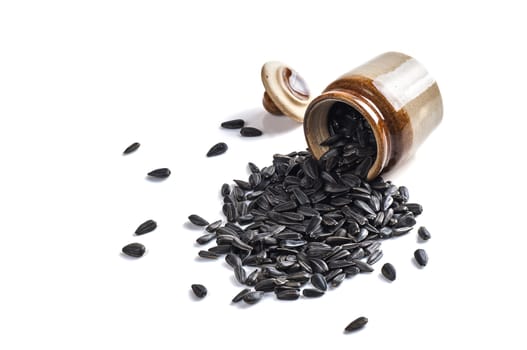 Sunflower Seeds isolated on white background. Helianthus annuus.