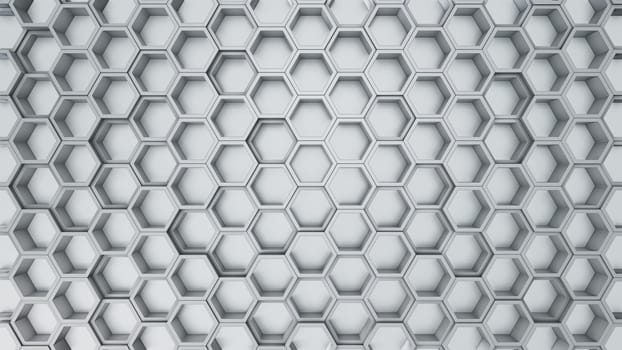 Abstract 3D illustration of hexagons background. Random displacement. Good background