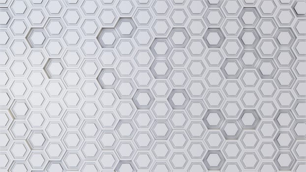 Abstract 3D illustration of hexagons background. Random displacement. Good background