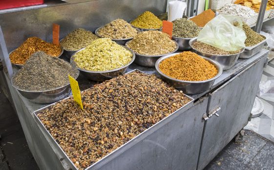 Jerusalem,Israel,29-march-2019:nuts seeds and healthy herbs on the the souk in Jerusalem, the souk is the most famous market in Jerusalem