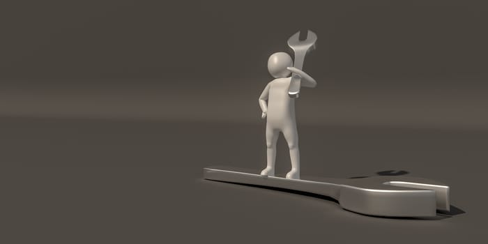 3d rendering of the White character  and wrench