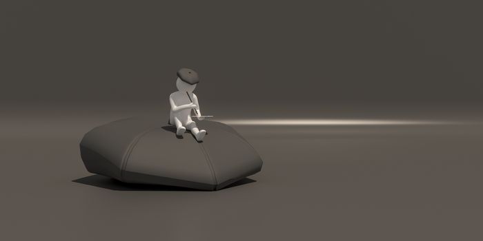 3d illustrator, 3d rendering of the artist is drawing.