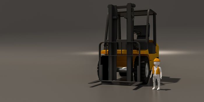 3d illustrator, 3d rendering of the  Driver and forklift.