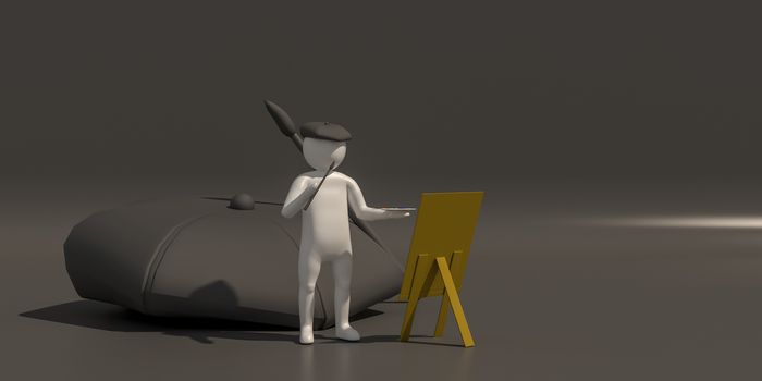 3d illustrator, 3d rendering of the artist is drawing.