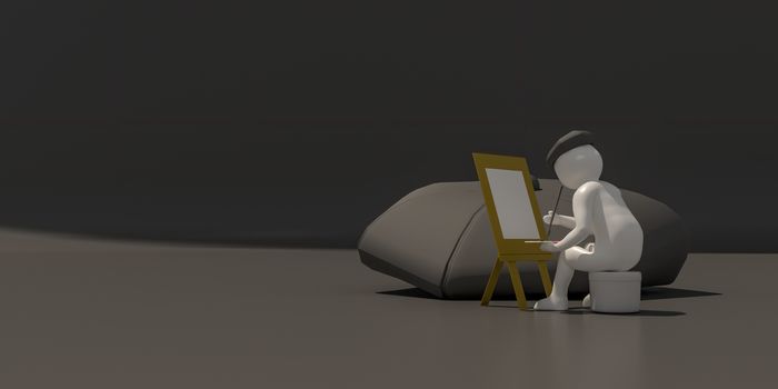 3d illustrator, 3d rendering of the artist is drawing.
