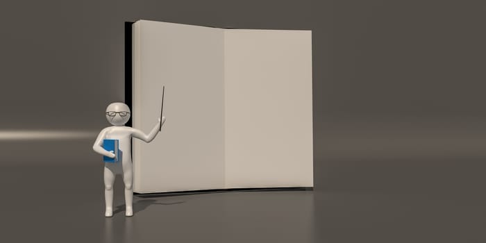 3d illustrator, 3d rendering of the Teacher and book.