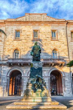 Statue of Pietro Vannucci also known as Perugino, famous Italian Renaissance painter of the Umbrian school, Perugia, Italy