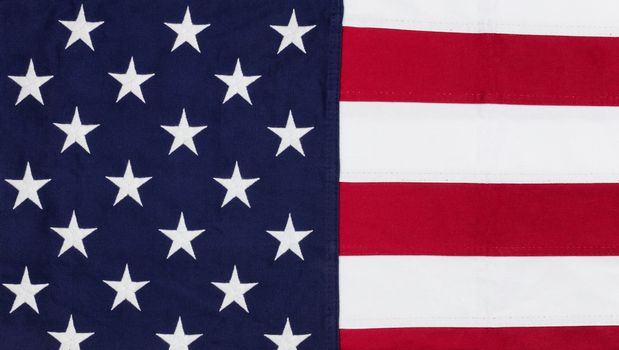 Cloth Flag of United States of America in close up view 