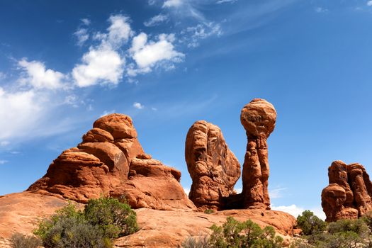 Unique rock formations in Grand Canyon during summer season 