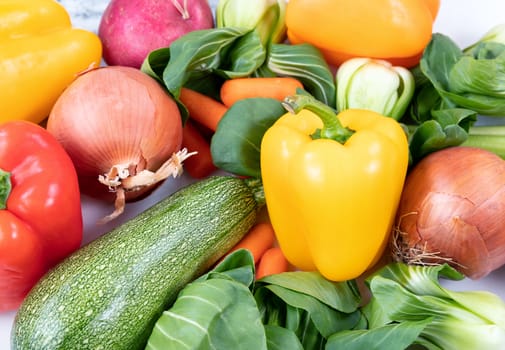 Filled frame of organic vegetables for healthy diet concept