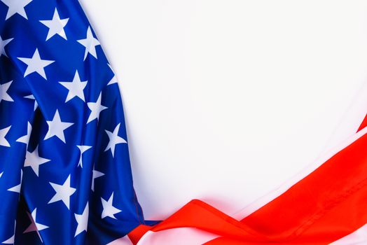 Martin luther king day, flat lay top view, American flag on white background with copy space for your text