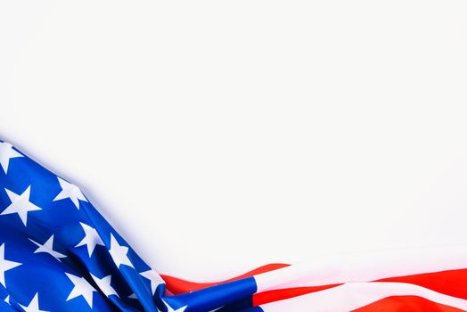 Martin luther king day, flat lay top view, American flag on white background with copy space for your text