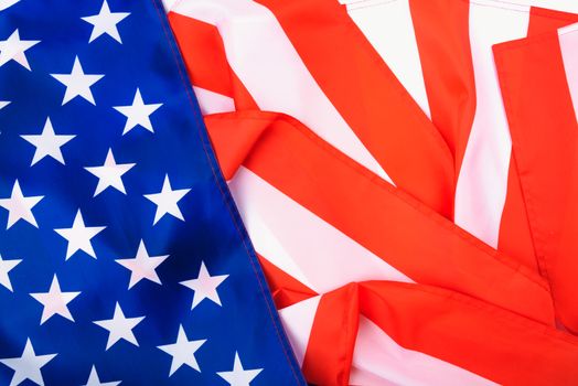 Martin luther king day, flat lay top view, American flag background with copy space for your text