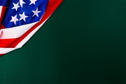 President's Day Concept, flat lay top view, America Flag on Olive green background with copy space for your text