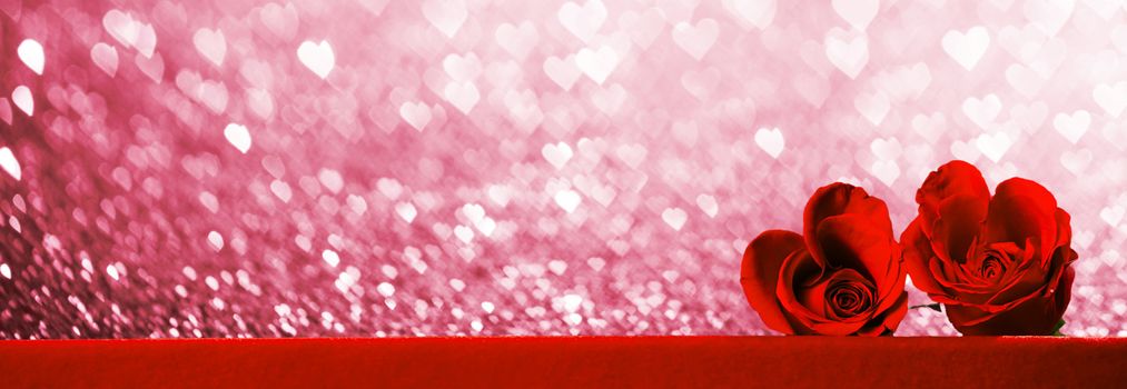 Hearts of red roses on glitter background Valentines day design
