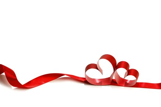Red heart shaped ribbon isolated on white background Valentines day design