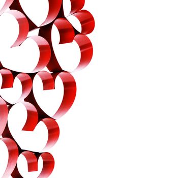 Linked red ribbon hearts isolated on white background