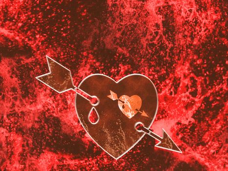 Background heart in love is broken by an arrow, the abstract textured image of the sensual relations of two young people