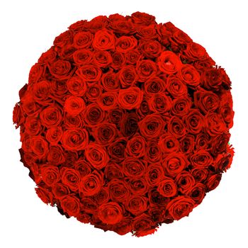 Beautiful many red roses bouquet isolated on white background