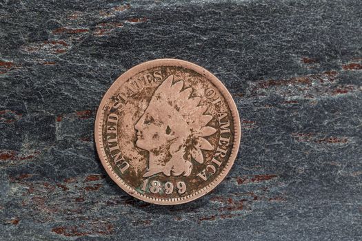 Indian Head Cent on Dark Stone Slate 