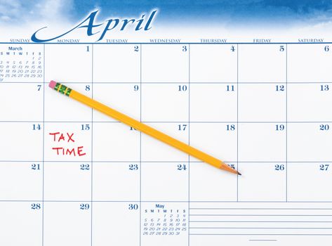 Tax due date marked on calendar with single pencil 