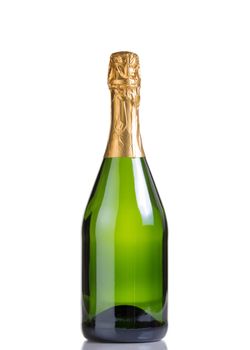 Champagne bottle isolated on white with reflection