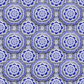 Seamless background from a set of decorative ceramic dishes hand-painted with acrylic paints with a floral pattern.