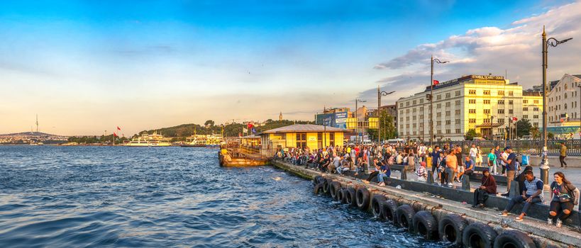 Istambul, Turkey – 07.12.2019. Many people on Eminonu square in Istambul on a sunny summer day